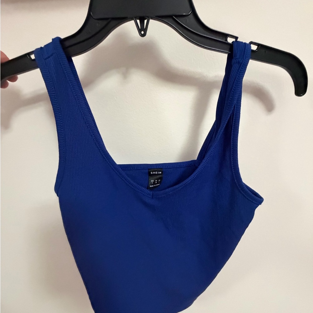 SHEIN Cobalt Blue Ribbed Scoop Tank